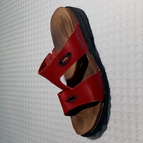 Marina Luna Size 6 Red Leather Sandal With Black Stitching Cork Footbed - Picture 1 of 11